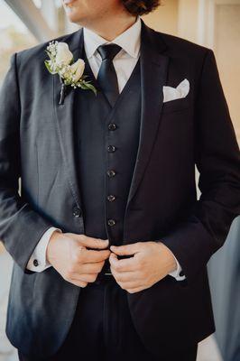 double ivory rose boutonnière