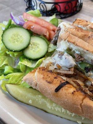 Philly Cheese Steak with side salad