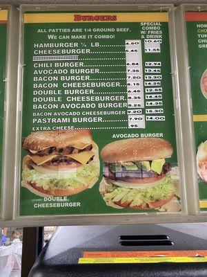 Menu delicious burgers