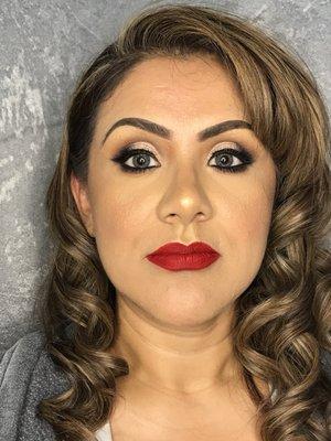 Flawless Bridal makeup application with a pop of red!