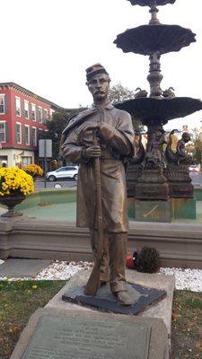 Memorial Fountain and Union Soldier Statue in downtown Chambersburg PA