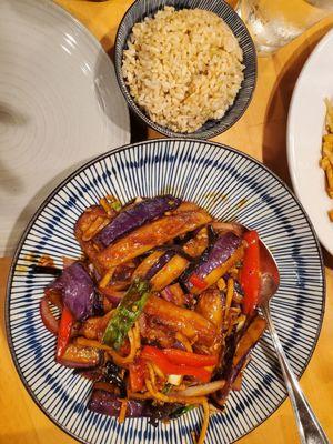 Spicy eggplant with side of brown rice