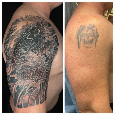 Cover up Japanese Dragon Fish tattoo by Koji