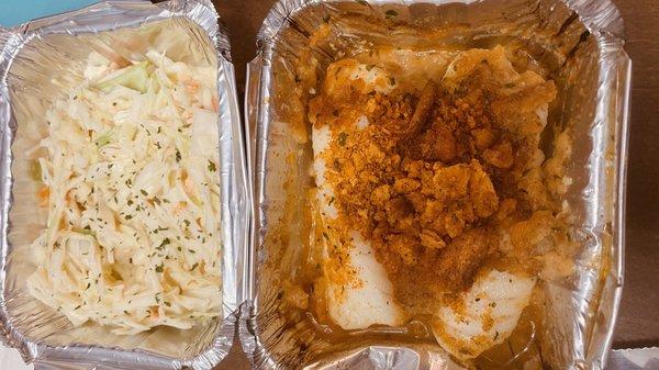 Baked Haddock and a side of cole slaw