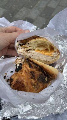 Turkey and cheese on a croissant