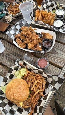 Cod sandwich, popcorn chicken, mild wings