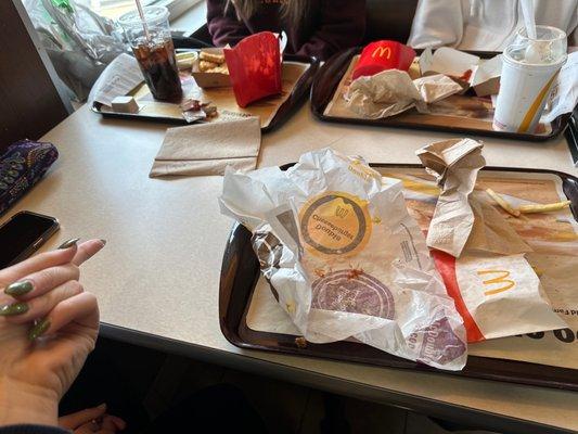 The three tray, but not my friends brought out food.