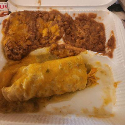 Chicken enchilada, and beans tossed in the dish like dog food!