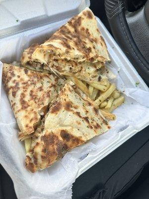 Chicken and cheese Quesadilla with fries