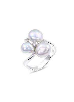 18K Diamond White South Sea Keshi Pearl Ring.