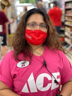 Store Manager Stella, showing her colors for Breast Cancer Awareness Month