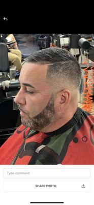 Bald fade haircut with part  beard line