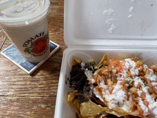 Horchata & Chicken Tinga Nachos