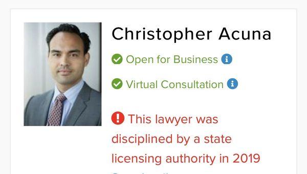 Disciplined by a state licensing authority after getting fired from a small law firm?! Is that the type of attorney you want ?