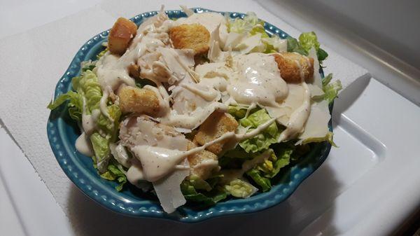 7-Eleven Chicken Caesar Salad: Romaine lettuce, white meat chicken, shaved parmesan cheese, gourmet croutons, caesar dressing