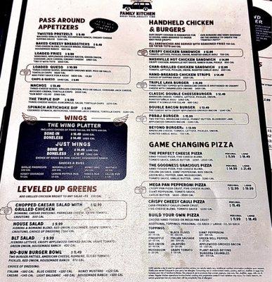 Menu from restaurant