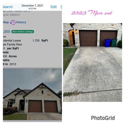 Left shows driveway when I moved in and right when I moved out but he wants to charge me 500.00 to powerwash?