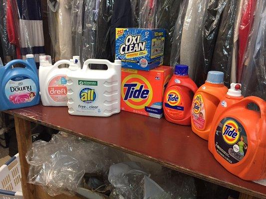 I offer several types of detergent, depend on what you like and what you needs, we take care your clothes