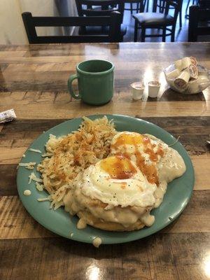 Breakfast!  Country Biscuits & Gravy with two eggs