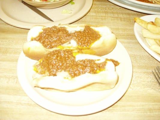 Two chili dogs from Boston Sandwich. They make a pretty good dog.