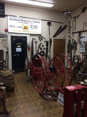 Firefighter equipment and union sign