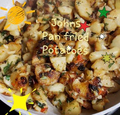 Home fries or {fried aloo}, is a favorite to be eaten with roti. Cooked with herbs and enjoyed with a cup of our lemongrass tea.