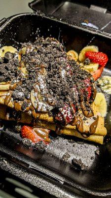 LA Crêpe's Strawberry + Banana with Nutella, condensed milk and Oreo crumbs.