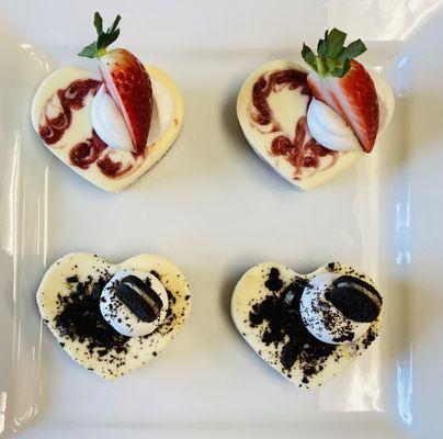 Strawberry swirl chunky Oreo cheesecake hearts