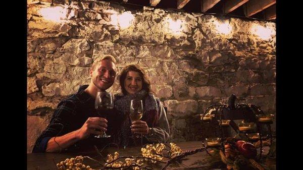 These guests are enjoying our Secret Cellar! Where the wine-making happens!