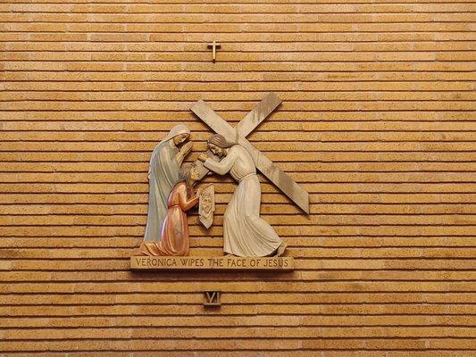 Stations of the Cross are carved wood