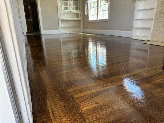 Full restoration white oak top nailed solid floor.