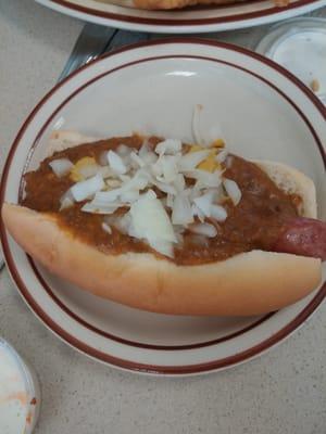 Leos famous coney dog with everything.