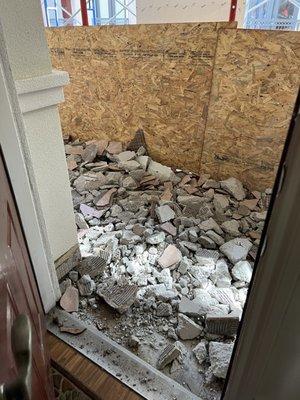 Front step at Jackson Hill Apartments, met with rubble.