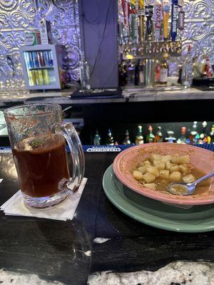 Green chile stew and michelada