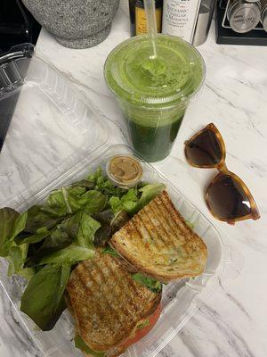 Vegan panini and an Empire green juice