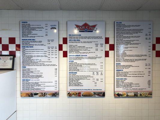 Menu on the wall to order from