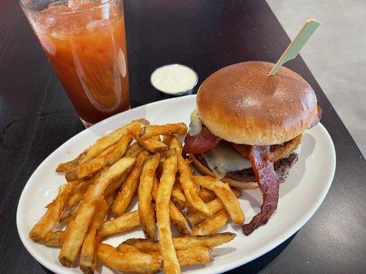 The TNT burger and Bloody Mary