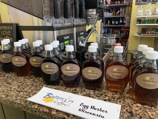 Our vast supply of 100% Door County Natural Wood-Fired maple syrups. No arterial flavoring.  Saffron & Pomegranate are new this year!