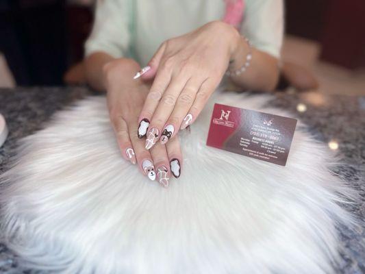 Teddy bear gel extension nails and design by Leo. Please call 703-319-0061 to get the schedule