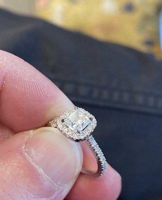 Example of a RC ring with "flush" halo.  Notice the gap you can see between the center stone & the halo if you look at the side.