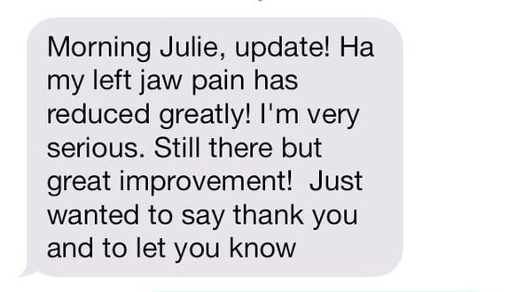 Text message testimonial after a Muscle Activation Techniques session.