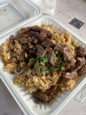 Fried rice with steak.