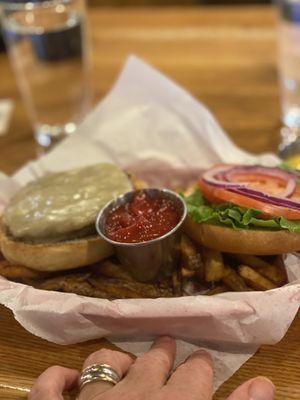 Burger with cheddar and fries