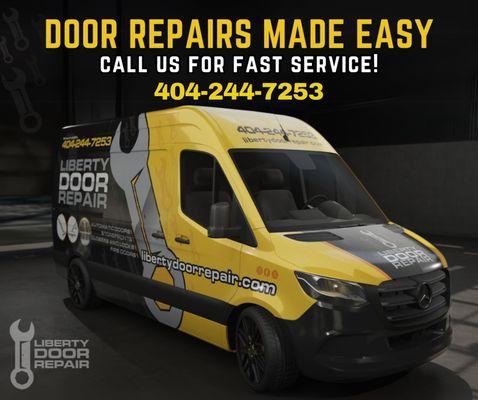 Company vehicle from Liberty Door Repair, specialists in automatic door repairs and installations.