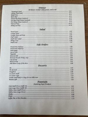 Back page of menu