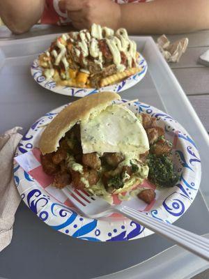 Crazy Potatoes with beef and an Arepa