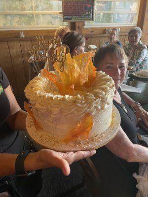 Lemon Cake with Butter Cream Icing and rice paper decorations.