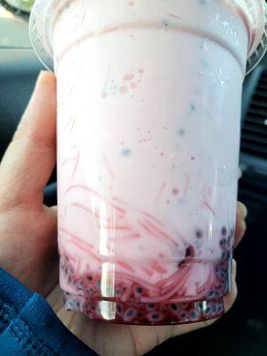 Badshadi Faloodi $7.99 in 12oz cup: rose water shake, basil seeds, faloodi noodles, and scoop of pistachio ice cream.