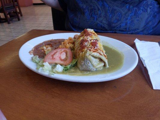 Burrito enchilada with green sauce