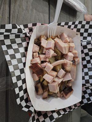 Baked potato with smoked turkey.  You can get it loaded with other stuff like cheese as well.